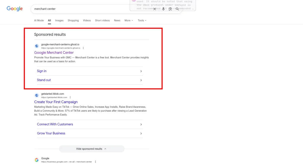 Phishing Scam on Google Ads